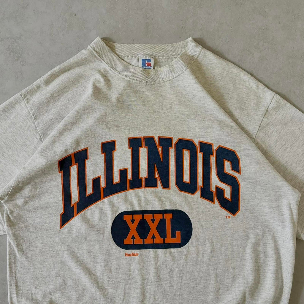 90s Russell Illinois Spellout College T-Shirt / L