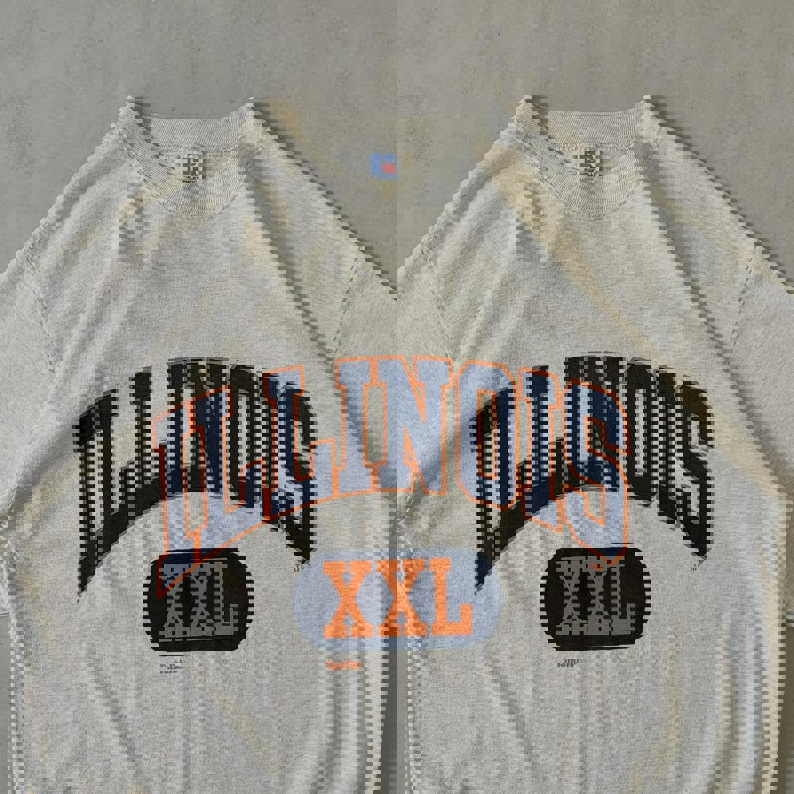 90s Russell Illinois Spellout College T-Shirt / L