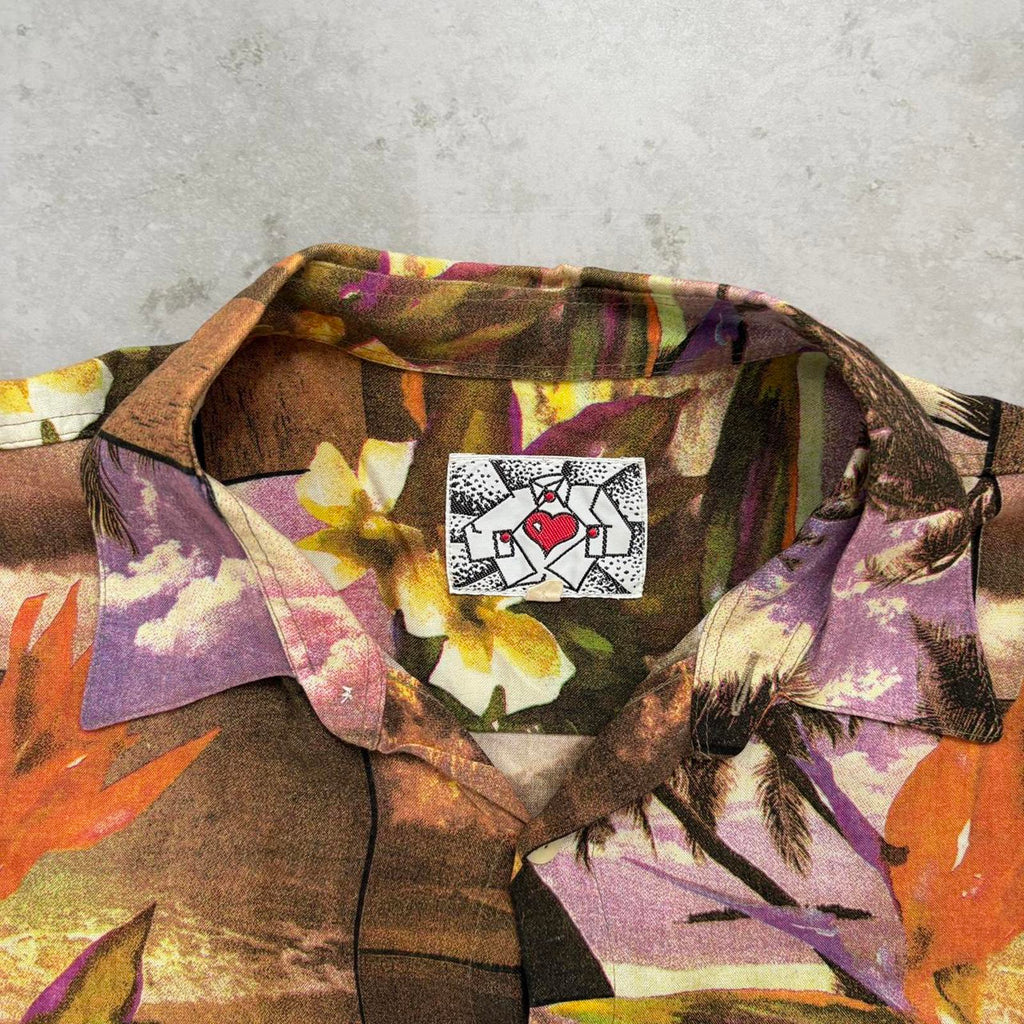 90s Hawaiian Print Button Up Shirt / L